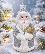 Sølv julemand glasfigur til juletræ, 10 cm | Elegant julepynt