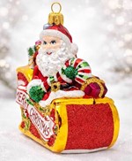 Julefigur. Fantastisk glasfigur af julemanden i slæde til juletræ