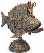 Unik Steampunk Dybhavsfisk med Mystisk Lys. Dekorationsfigur i bronze